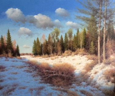 Картина под названием "Sunny winter day" - Vasily Gribennikov, Подлинное произведение искусства, Масло Установлен на Деревян…