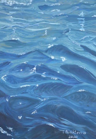 Pintura titulada "Blue sea surface" por Tatiana Bukhteeva, Obra de arte original, Oleo Montado en Bastidor de camilla de mad…