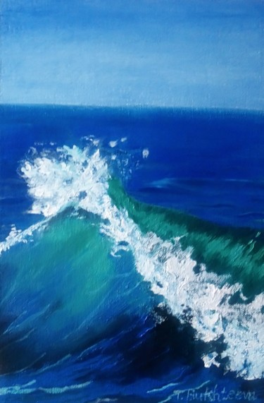 Schilderij getiteld "Azure wave" door Tatiana Bukhteeva, Origineel Kunstwerk, Olie