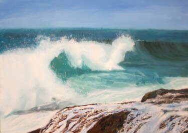 Painting titled "Ocean waves" by Tatiana Bukhteeva, Original Artwork, Oil Mounted on Cardboard