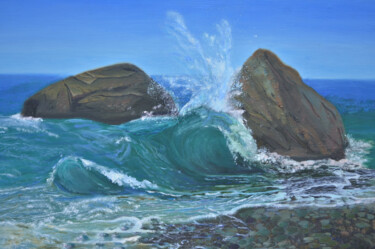 Malarstwo zatytułowany „Sea wave” autorstwa Tatiana Bukhteeva, Oryginalna praca, Olej Zamontowany na Drewniana rama noszy