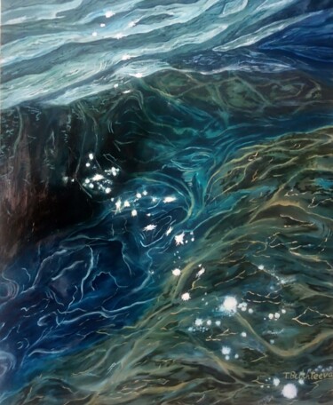 Painting titled "Crystal clear water" by Tatiana Bukhteeva, Original Artwork, Oil Mounted on Wood Stretcher frame