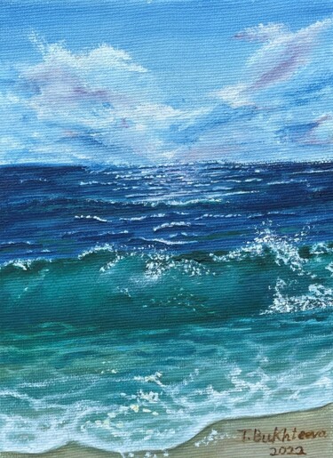 Картина под названием "Emerald ocean" - Tatiana Bukhteeva, Подлинное произведение искусства, Масло Установлен на Деревянная…
