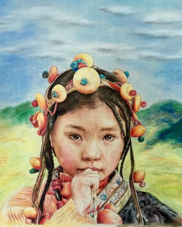 Peinture intitulée "盼（Hope)" par Yunfeng Yang, Œuvre d'art originale, Craie Monté sur Autre panneau rigide