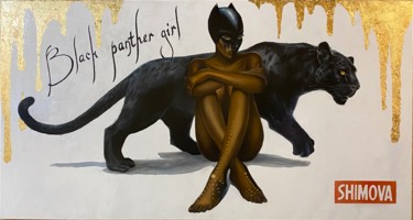 Картина под названием "Black panther girl" - Alina Shimova, Подлинное произведение искусства, Масло