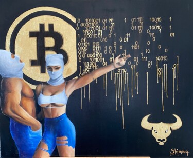 Schilderij getiteld "Bitcoin" door Alina Shimova, Origineel Kunstwerk, Olie