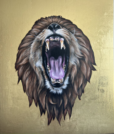 Painting titled "Lion 2" by Alina Shimova, Original Artwork, Acrylic Mounted on Wood Stretcher frame