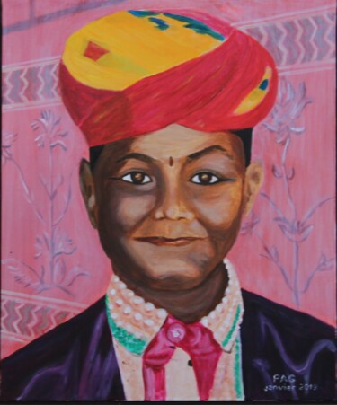 Painting titled "Petit Danseur Indien" by Paul Aguie, Original Artwork, Acrylic Mounted on Wood Stretcher frame