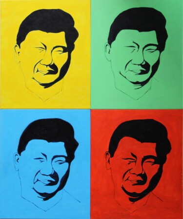 Painting titled "XI Jinping en ombre…" by Paul Aguie, Original Artwork, Acrylic Mounted on Wood Stretcher frame