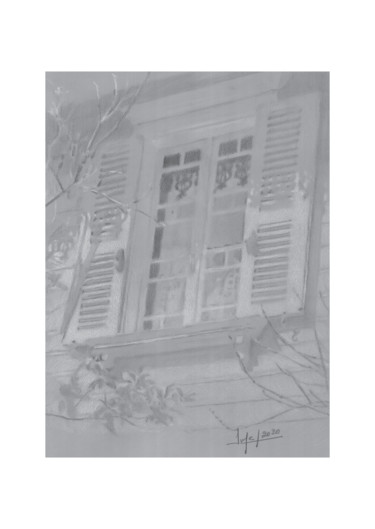 Dessin intitulée "Fenêtre : ombres et…" par Pol Soupe, Œuvre d'art originale, Crayon
