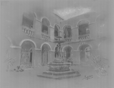 Dessin intitulée "Cour intérieur hôte…" par Pol Soupe, Œuvre d'art originale, Crayon