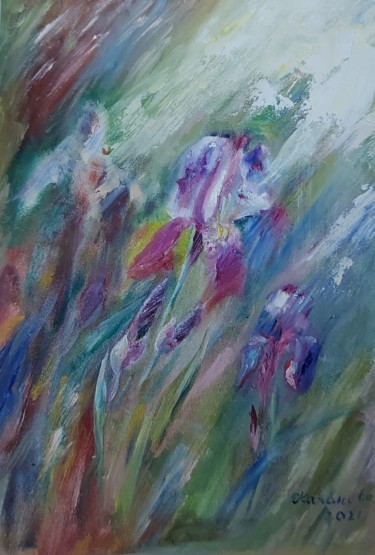 Картина под названием "Дождь в саду" - Наталия Качанова, Подлинное произведение искусства, Масло