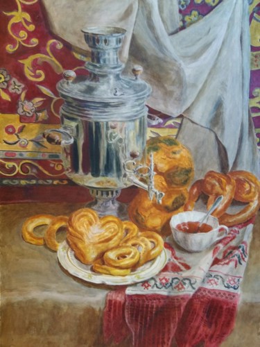 Painting titled "Чайное настроение" by Nataliia Kachanova, Original Artwork, Watercolor