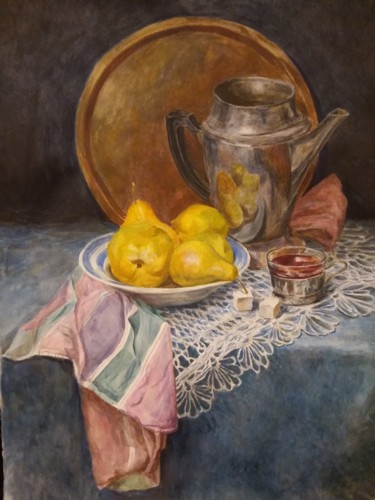 Painting titled "Натюрморт с грушами" by Nataliia Kachanova, Original Artwork, Watercolor