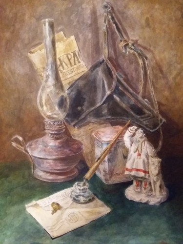 Картина под названием "Натюрморт с лампой.…" - Наталия Качанова, Подлинное произведение искусства, Акварель