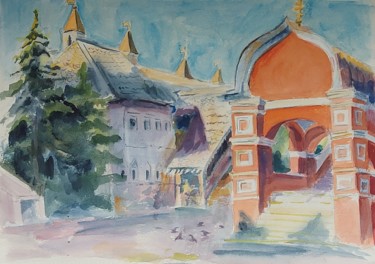 Pittura intitolato "Москва. Улица Варва…" da Nataliia Kachanova, Opera d'arte originale, Acquarello