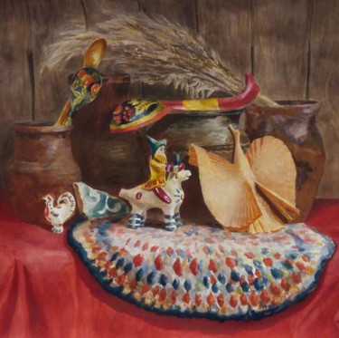 Painting titled "Натюрморт с игрушка…" by Nataliia Kachanova, Original Artwork, Watercolor