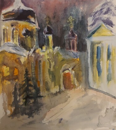 Pintura intitulada "Декабрьский вечер.…" por Nataliia Kachanova, Obras de arte originais, Aquarela
