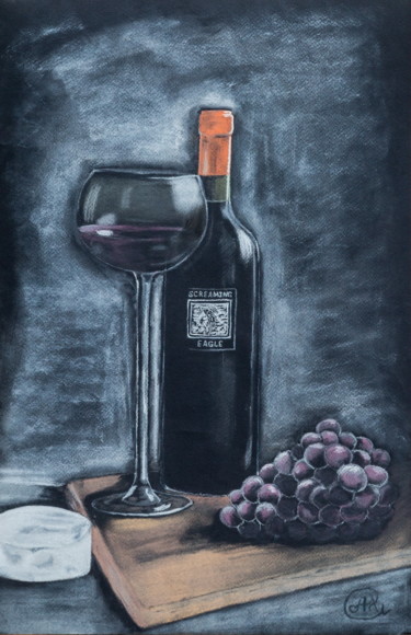 Рисунок под названием "Still life “Wine Wh…" - Arina Khlebnikova, Подлинное произведение искусства, Пастель