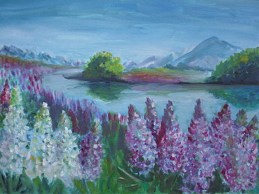 Painting titled "Lupine field" by Arina Khlebnikova, Original Artwork, Oil