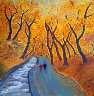 Malerei mit dem Titel "Golden autumn" von Arina Khlebnikova, Original-Kunstwerk, Öl