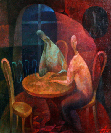 「№ 34 За столом.」というタイトルの絵画 Алексей Авакумовによって, オリジナルのアートワーク, オイル