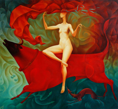 Картина под названием "Всадница" - Алексей Авакумов, Подлинное произведение искусства, Масло