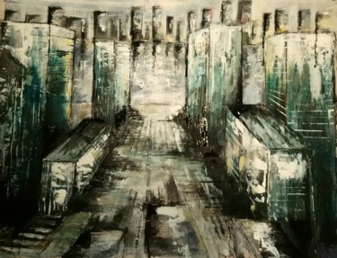 Painting titled "Newspapers street" by Annabelle B., Original Artwork, Acrylic