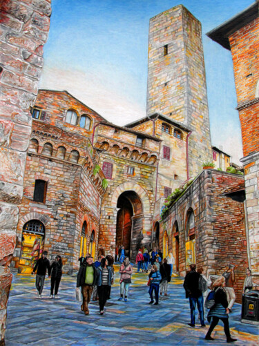 "Via San Giovanni a…" başlıklı Resim A-Criticart tarafından, Orijinal sanat, Mum boya Diğer sert panel üzerine monte edilmiş