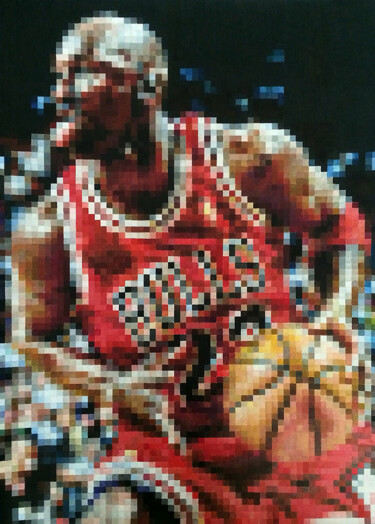 Disegno intitolato "Pixel Jordan" da A-Criticart, Opera d'arte originale, Matite colorate Montato su Altro pannello rigido