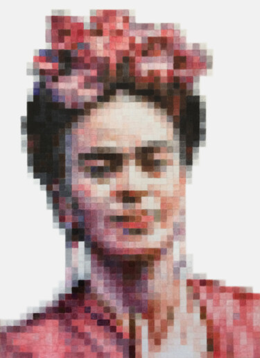 Dibujo titulada "Pixel Frida" por A-Criticart, Obra de arte original, Lápiz Montado en Otro panel rígido