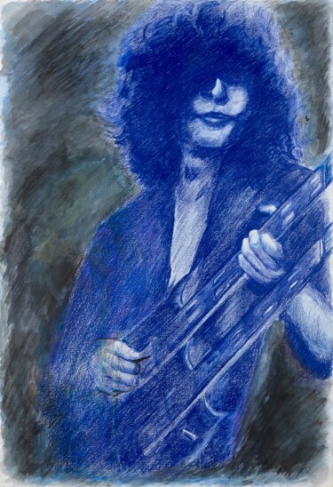 Dibujo titulada "Jimmy Page" por A-Criticart, Obra de arte original, Acuarela Montado en Otro panel rígido