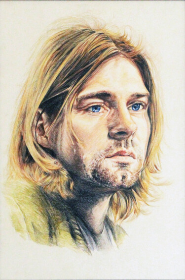 Drawing titled "Kurt Cobain" by A-Criticart, Original Artwork, Conté Mounted on Other rigid panel