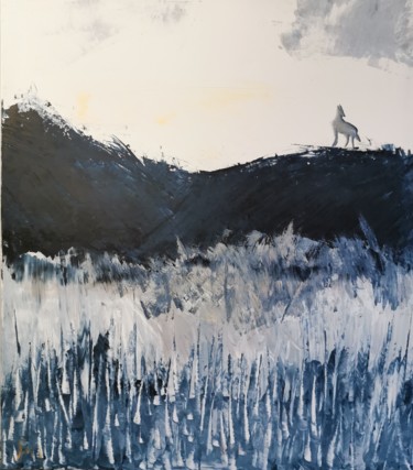 Malerei mit dem Titel "Wolf im Winterwald" von Anastasia Dottai, Original-Kunstwerk, Acryl