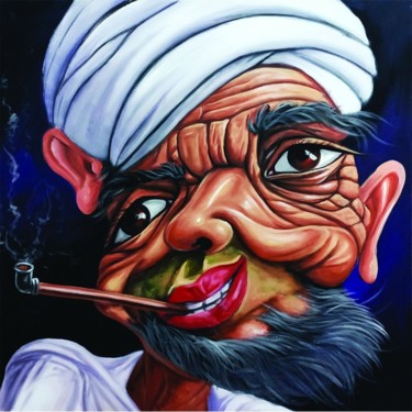 Peinture intitulée "Vieil Homme Berbère" par A El Hadi, Œuvre d'art originale, Acrylique