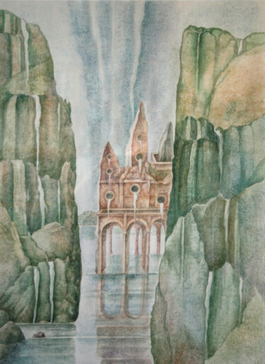Schilderij getiteld "Der Tempel des Wass…" door A.Gont, Origineel Kunstwerk, Aquarel