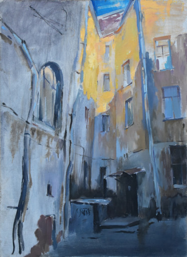Картина под названием "Courtyard of the ci…" - Aliia Giliazova, Подлинное произведение искусства, Масло