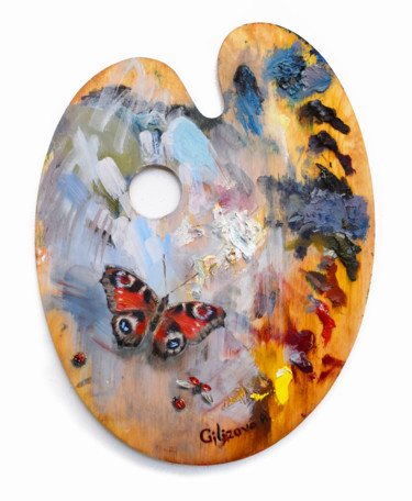 Pittura intitolato "bright butterfly on…" da Aliia Giliazova, Opera d'arte originale, Olio