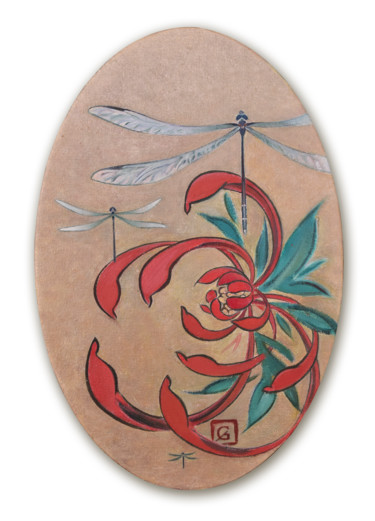 Картина под названием "dragonflies and chr…" - Aliia Giliazova, Подлинное произведение искусства, Масло