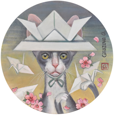 Pintura titulada "ORIGAMI CAT" por Aliia Giliazova, Obra de arte original, Oleo