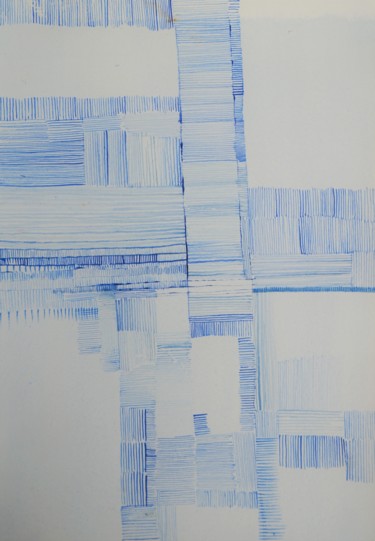 Painting titled "Blue Lines I" by Anna Jannack, Original Artwork, Watercolor