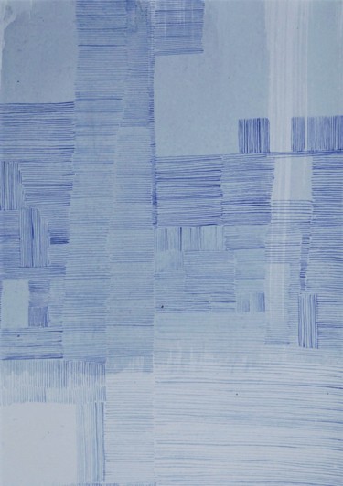 Painting titled "Blue Lines II" by Anna Jannack, Original Artwork, Watercolor