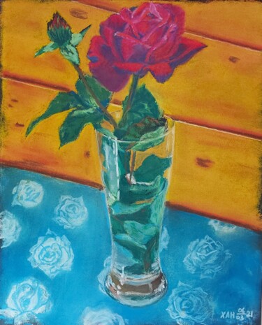 Zeichnungen mit dem Titel "Роза в стакане" von Aleksandr Khablo, Original-Kunstwerk, Pastell