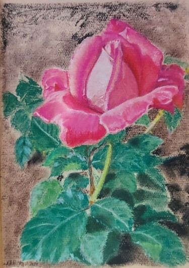 Dessin intitulée "Роза в Сибири" par Aleksandr Khablo, Œuvre d'art originale, Pastel