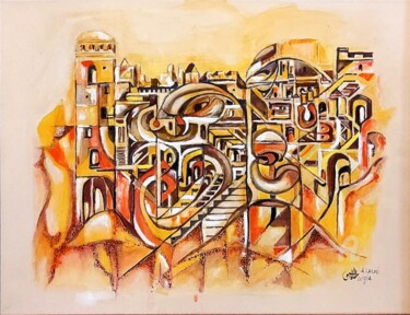 Malerei mit dem Titel "La Cité EL KSER" von A. Lalmi, Original-Kunstwerk, Acryl