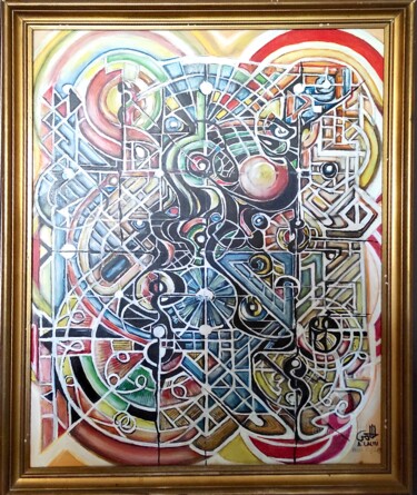 Картина под названием "Zellige (Mosaïques)" - A. Lalmi, Подлинное произведение искусства, Акрил Установлен на Деревянная пан…