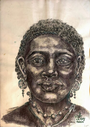 Disegno intitolato "Femme du « Sahara »" da A. Lalmi, Opera d'arte originale, Inchiostro