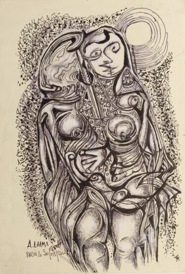 Pintura titulada "La femme et son app…" por A. Lalmi, Obra de arte original, Tinta