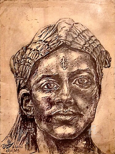 Drawing titled "Portrait de femme t…" by A. Lalmi, Original Artwork, Ink