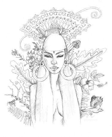 Drawing titled "Divine MAYA" by Alizée Laurence, Original Artwork, Pencil
